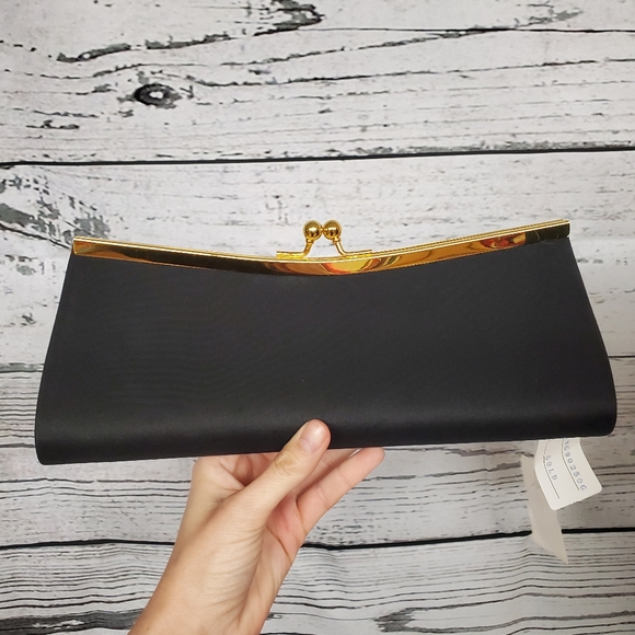 NWT Gold Glitter Chain Black Formal Bag Clutch - Picture 2 of 5